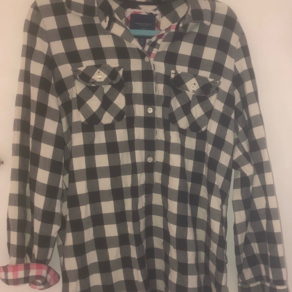 American Eagle Plaid Quarter Button Shirt